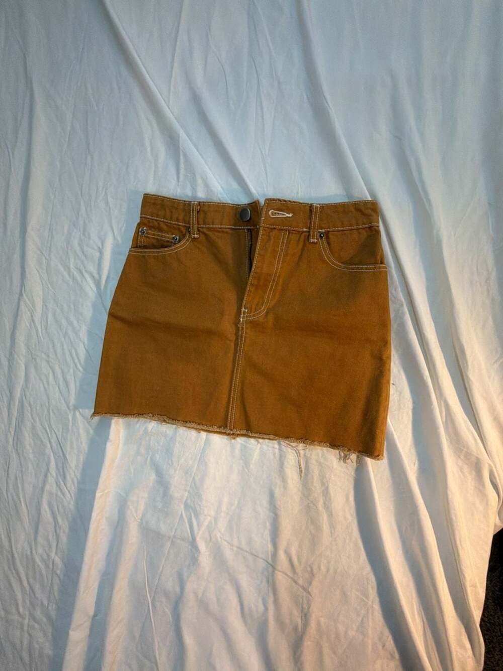 Forever 21 Brown Denim Raw Hem Mini Skirt